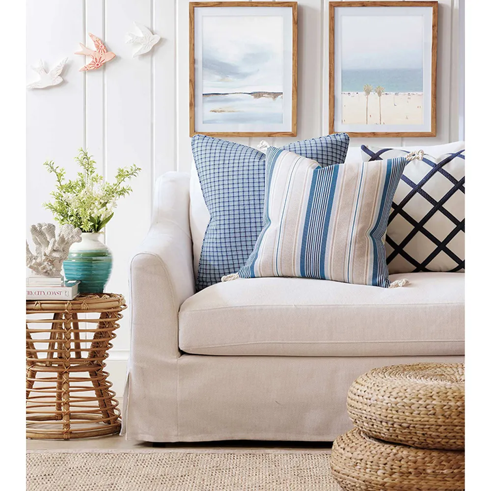 Myrthe Striped Throw Pillow - Blue, Cotton