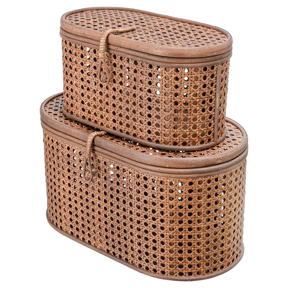 Myrtle Woven Decorative Box Set - Dark Brown, Rattan