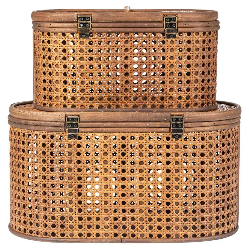 Myrtle Woven Decorative Box Set - Dark Brown, Rattan