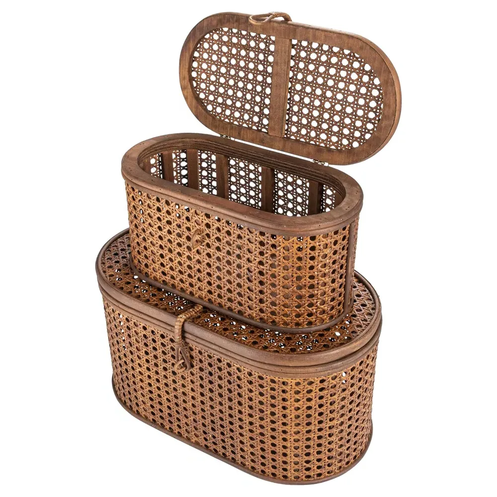 Myrtle Woven Decorative Box Set - Dark Brown, Rattan