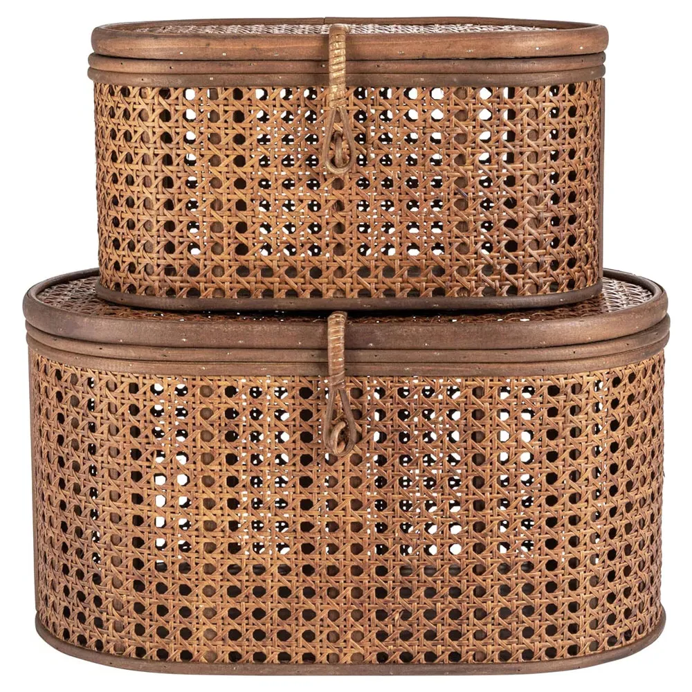 Myrtle Woven Decorative Box Set - Dark Brown, Rattan image