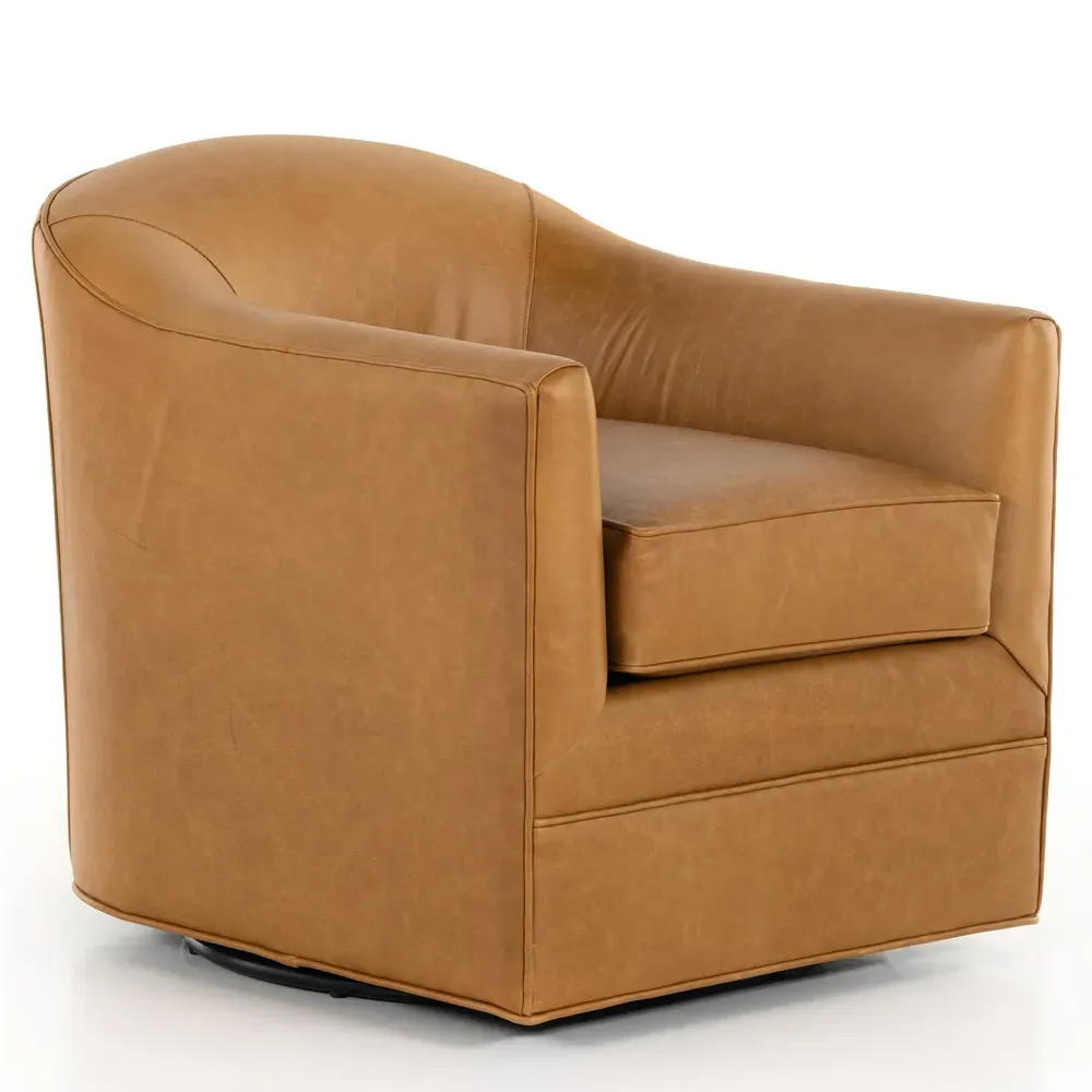 Nalini Swivel Barrel Chair - Camel Brown, Leather