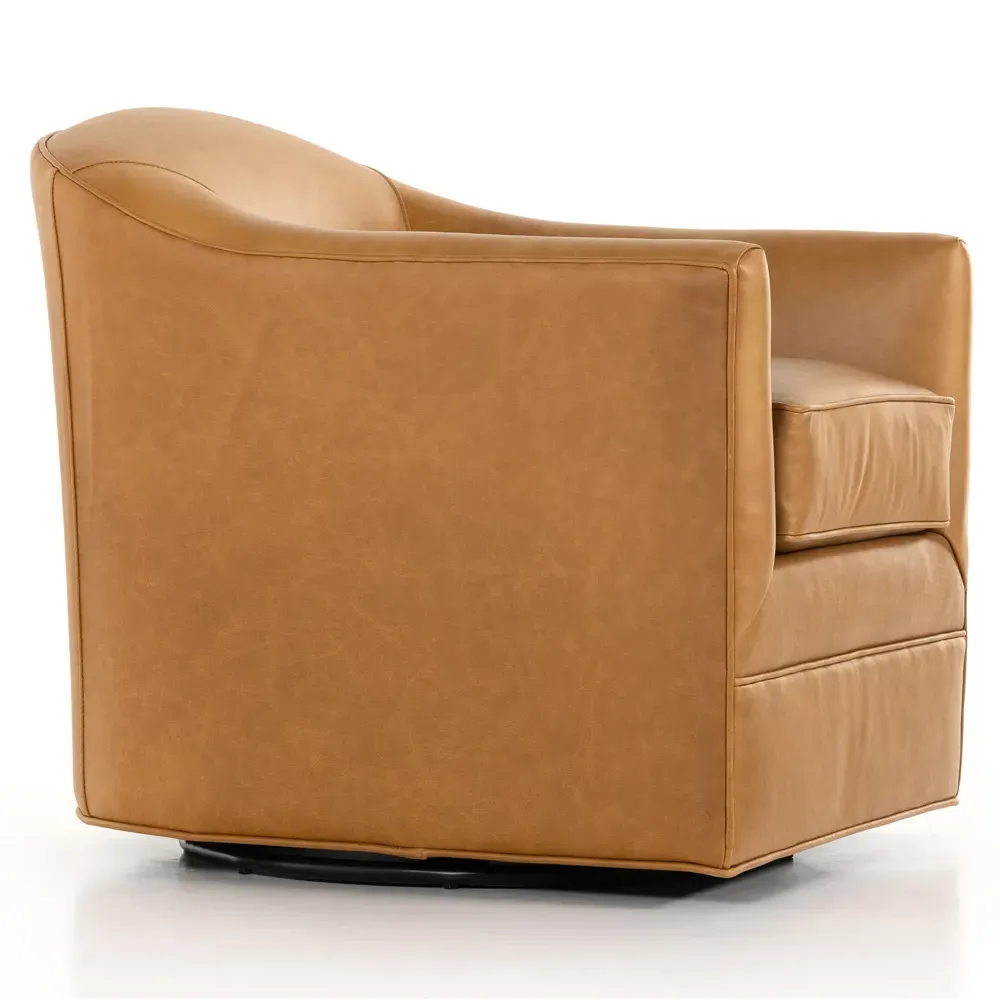 Nalini Swivel Barrel Chair - Camel Brown, Leather
