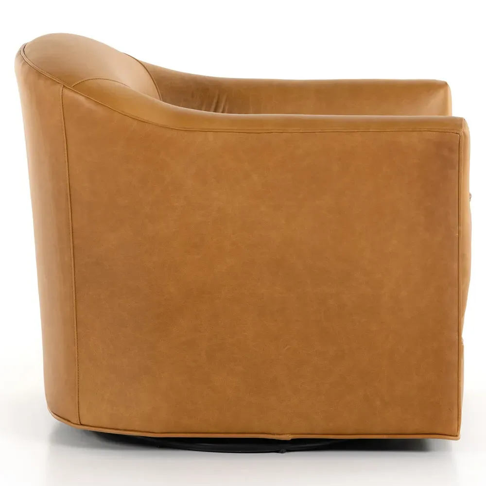 Nalini Swivel Barrel Chair - Camel Brown, Leather