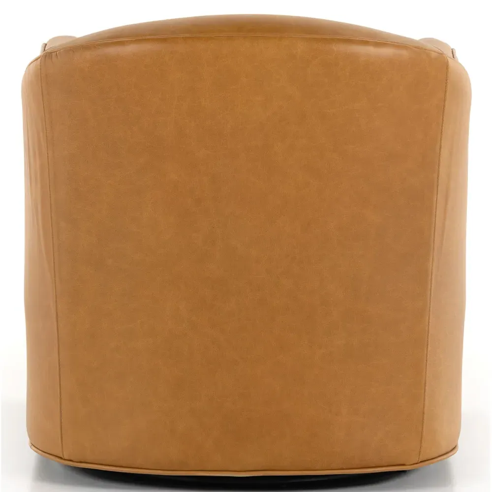 Nalini Swivel Barrel Chair - Camel Brown, Leather