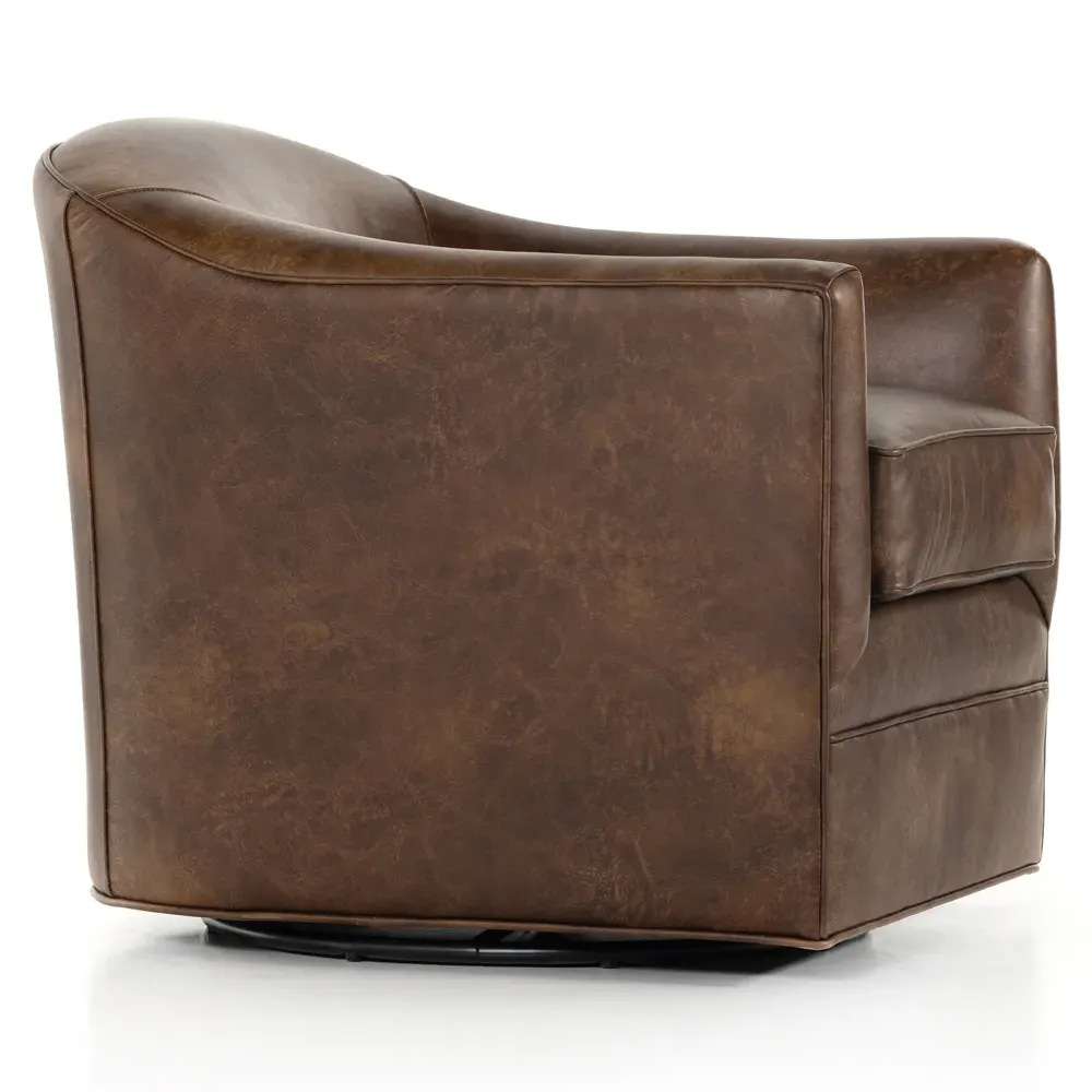 Nalini Swivel Barrel Chair - Dark Brown, Leather