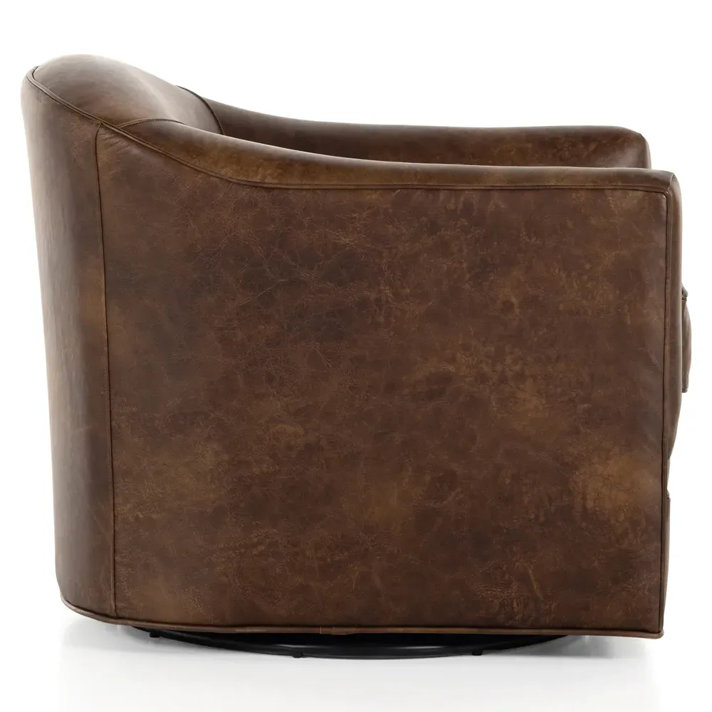 Nalini Swivel Barrel Chair - Dark Brown, Leather