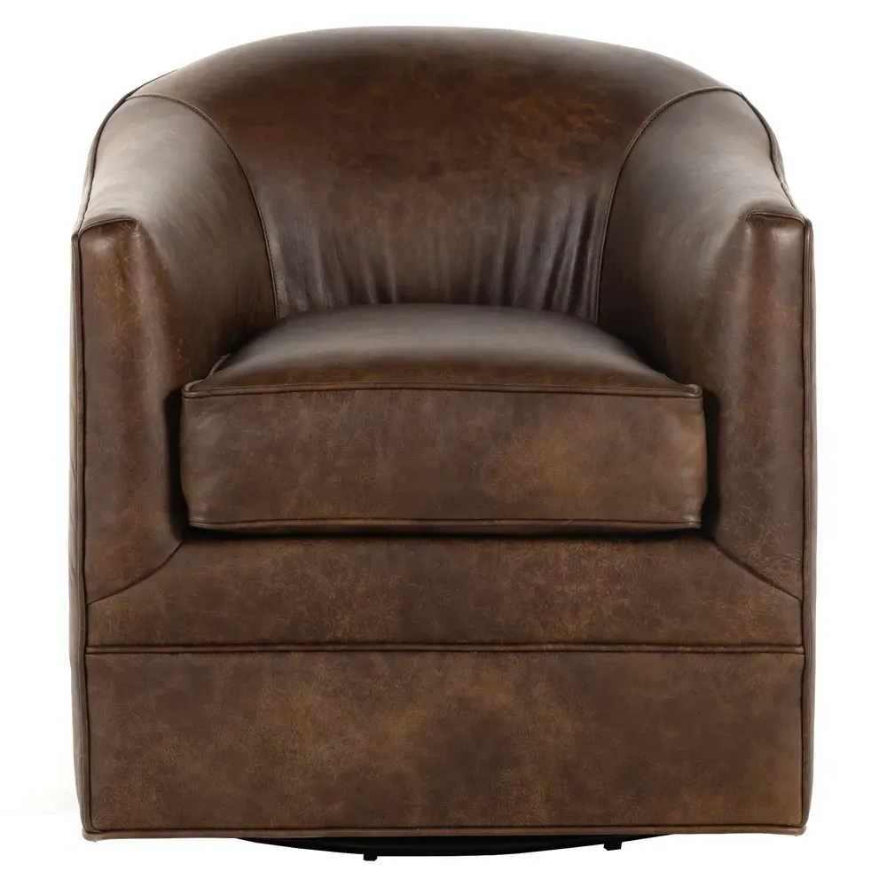 Nalini Swivel Barrel Chair - Dark Brown, Leather
