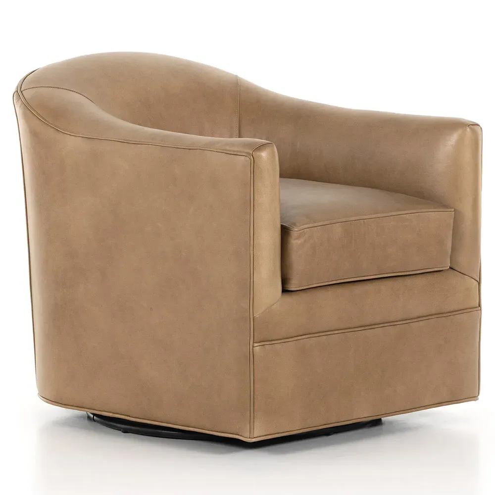 Nalini Swivel Barrel Chair - Taupe, Leather