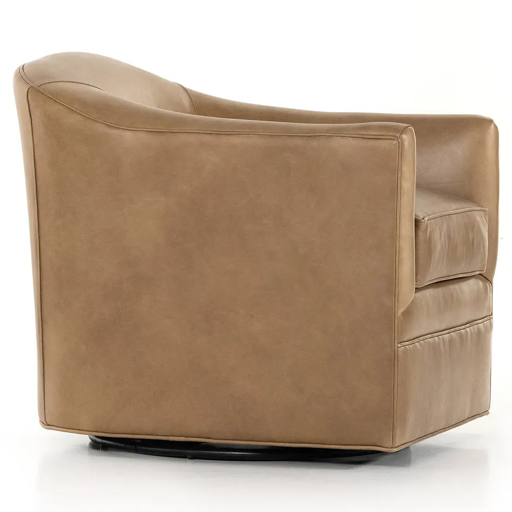 Nalini Swivel Barrel Chair - Taupe, Leather