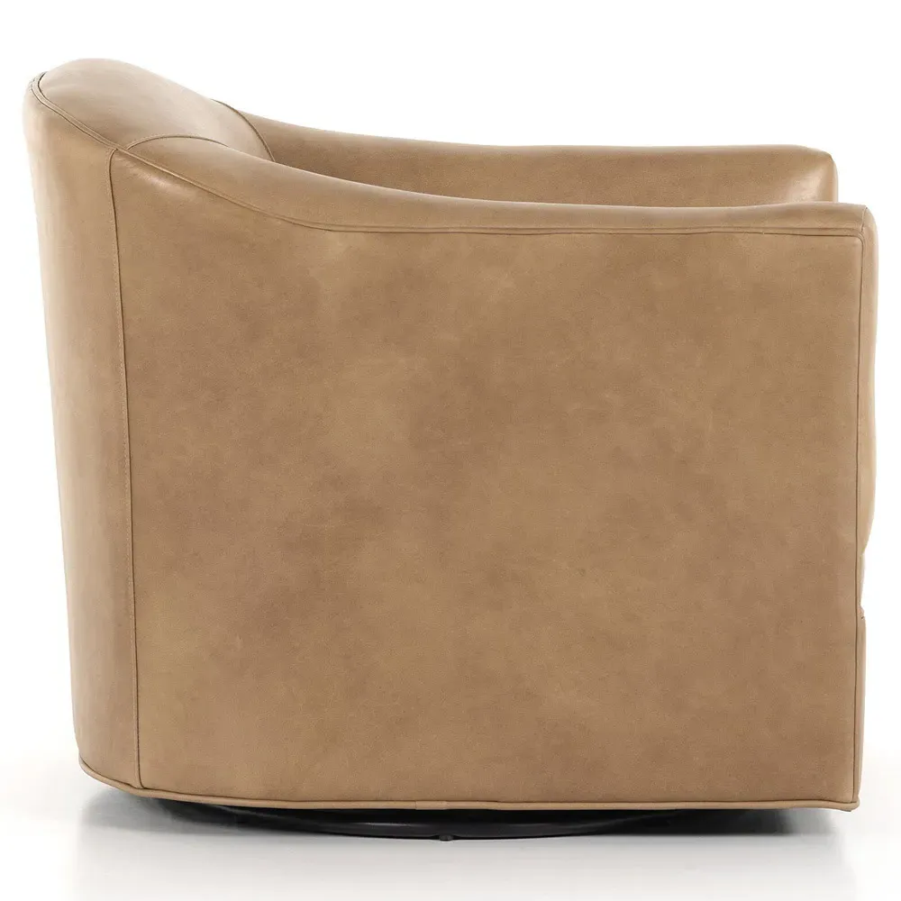 Nalini Swivel Barrel Chair - Taupe, Leather