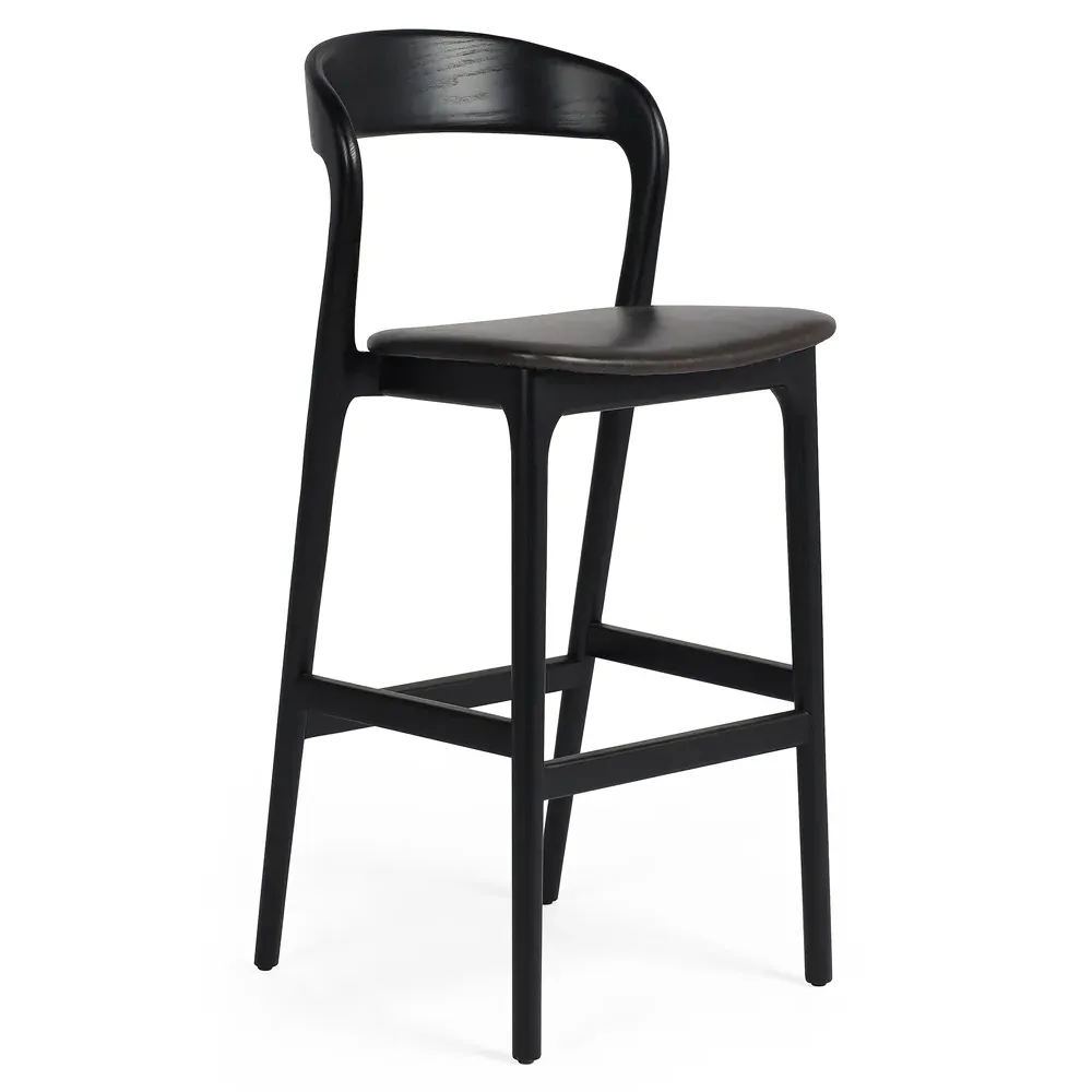Nanda Bar Stool - Black, Leather
