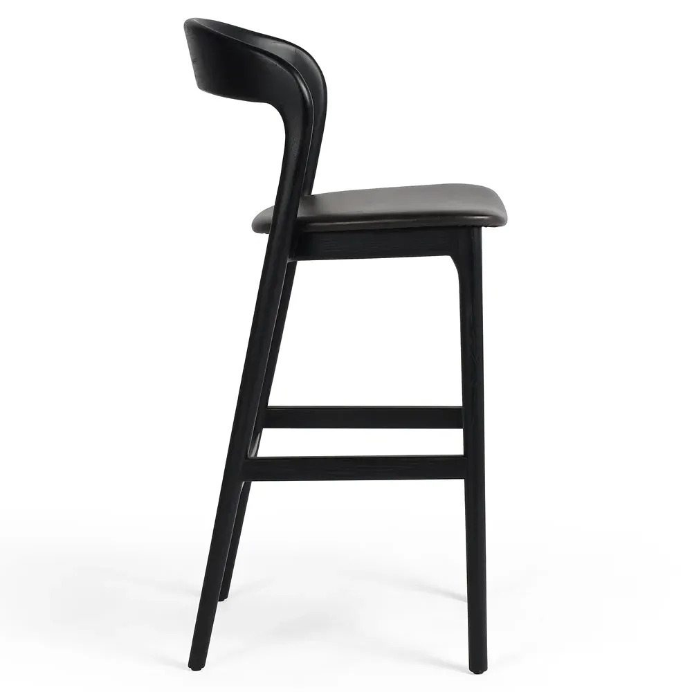 Nanda Bar Stool - Black, Leather