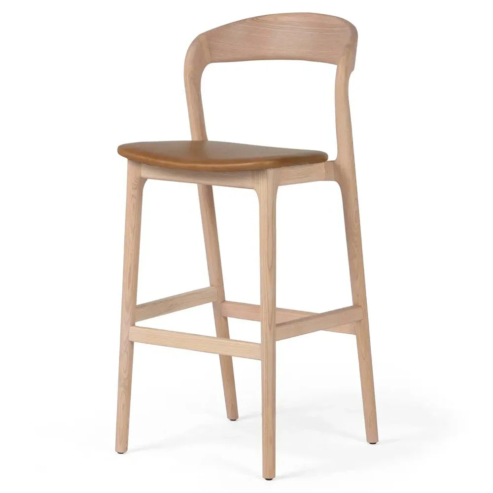Nanda Bar Stool - Brown, Leather