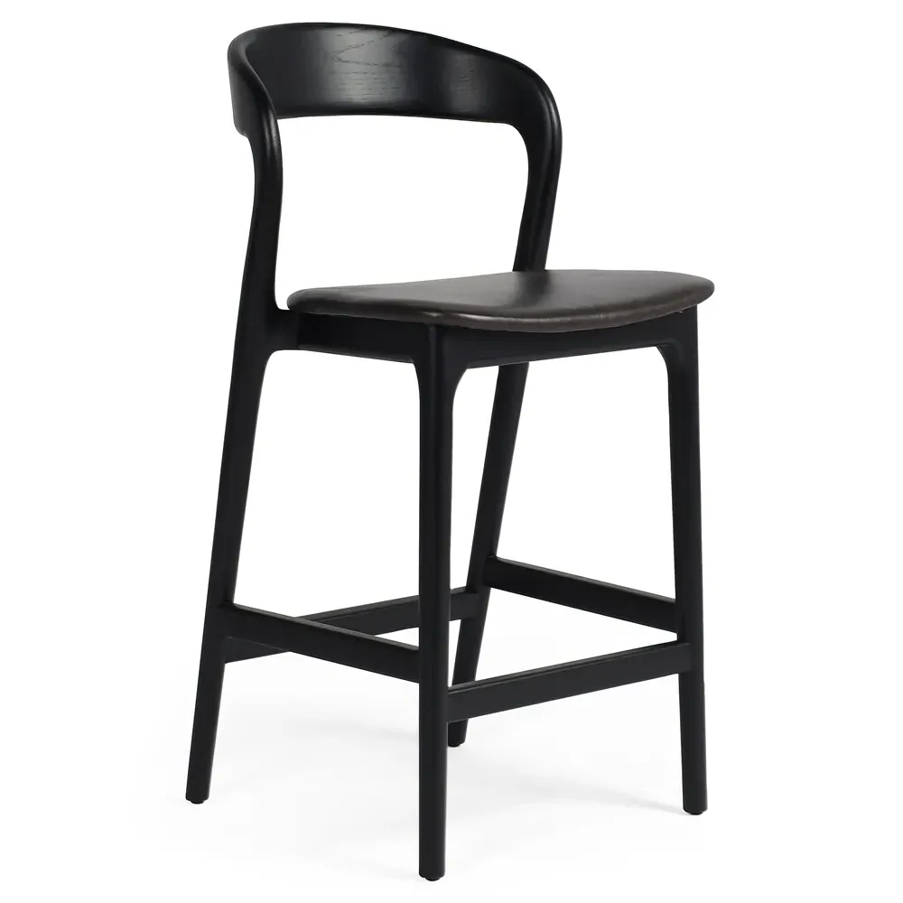 Nanda Counter Stool - Black, Leather