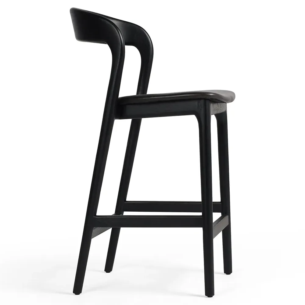 Nanda Counter Stool - Black, Leather