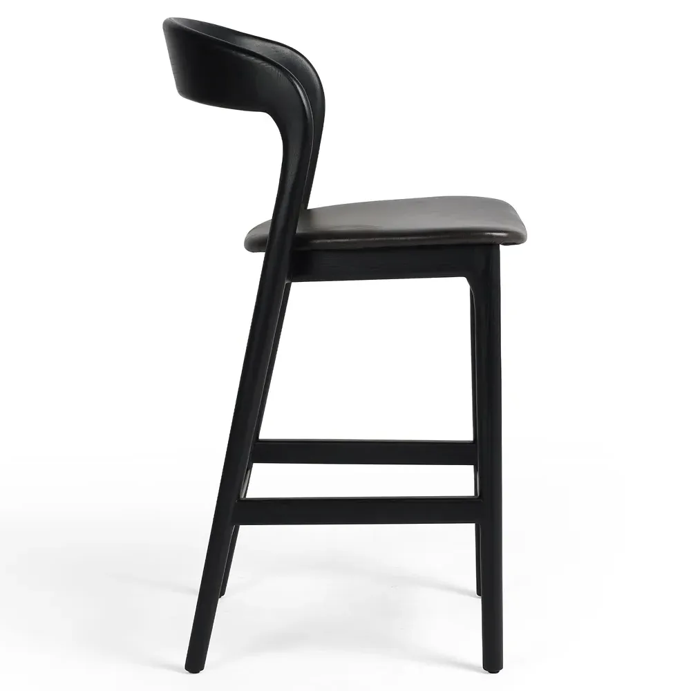 Nanda Counter Stool - Black, Leather