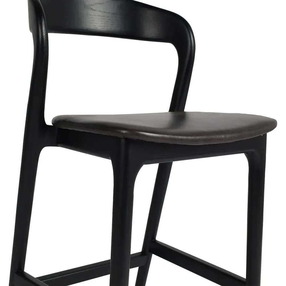 Nanda Counter Stool - Black, Leather