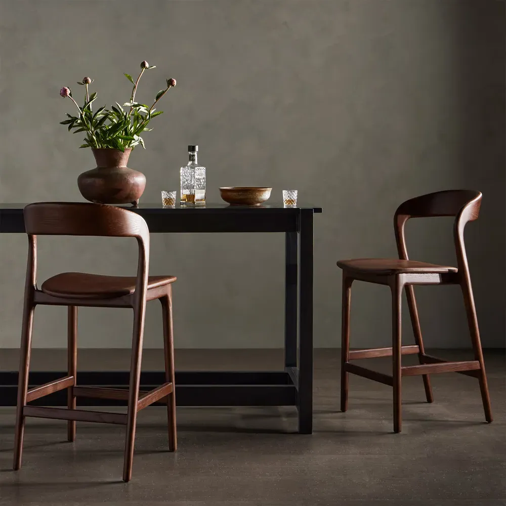 Nanda Counter Stool - Brown, Leather