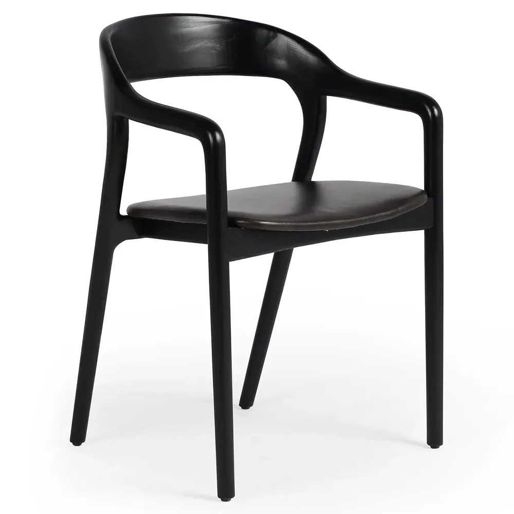 Nanda Dining Arm Chair - Black, Leather