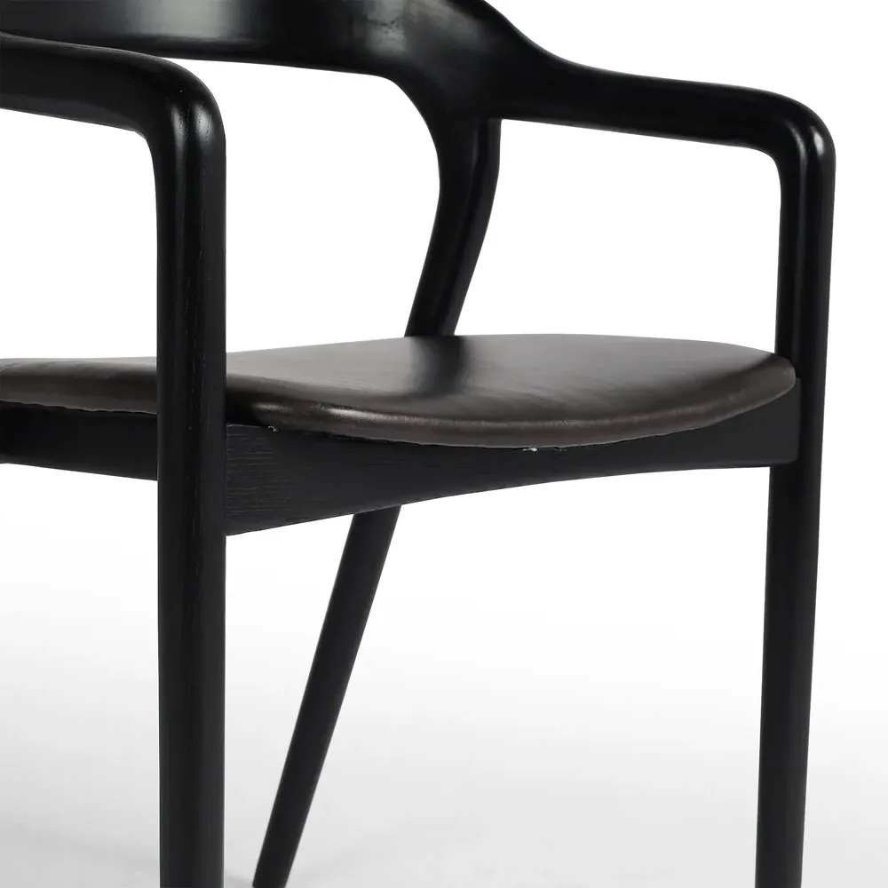 Nanda Dining Arm Chair - Black, Leather