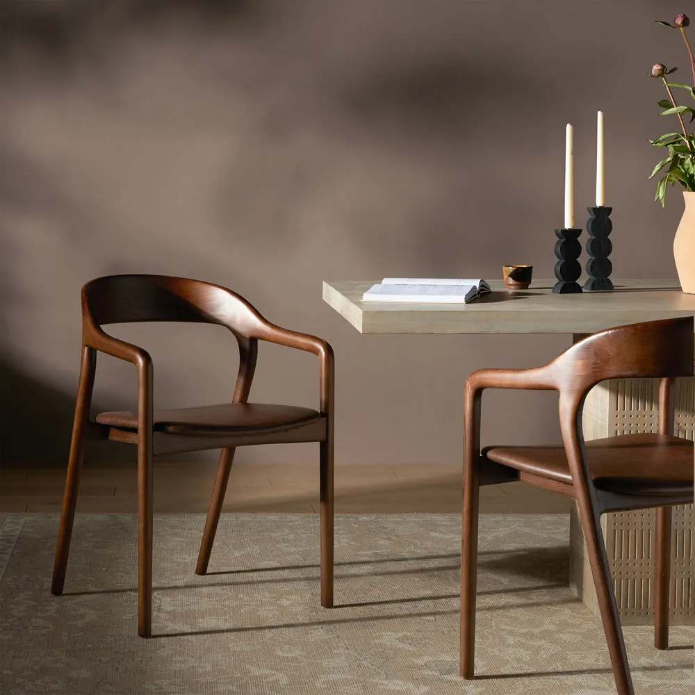 Nanda Dining Arm Chair - Brown, Leather