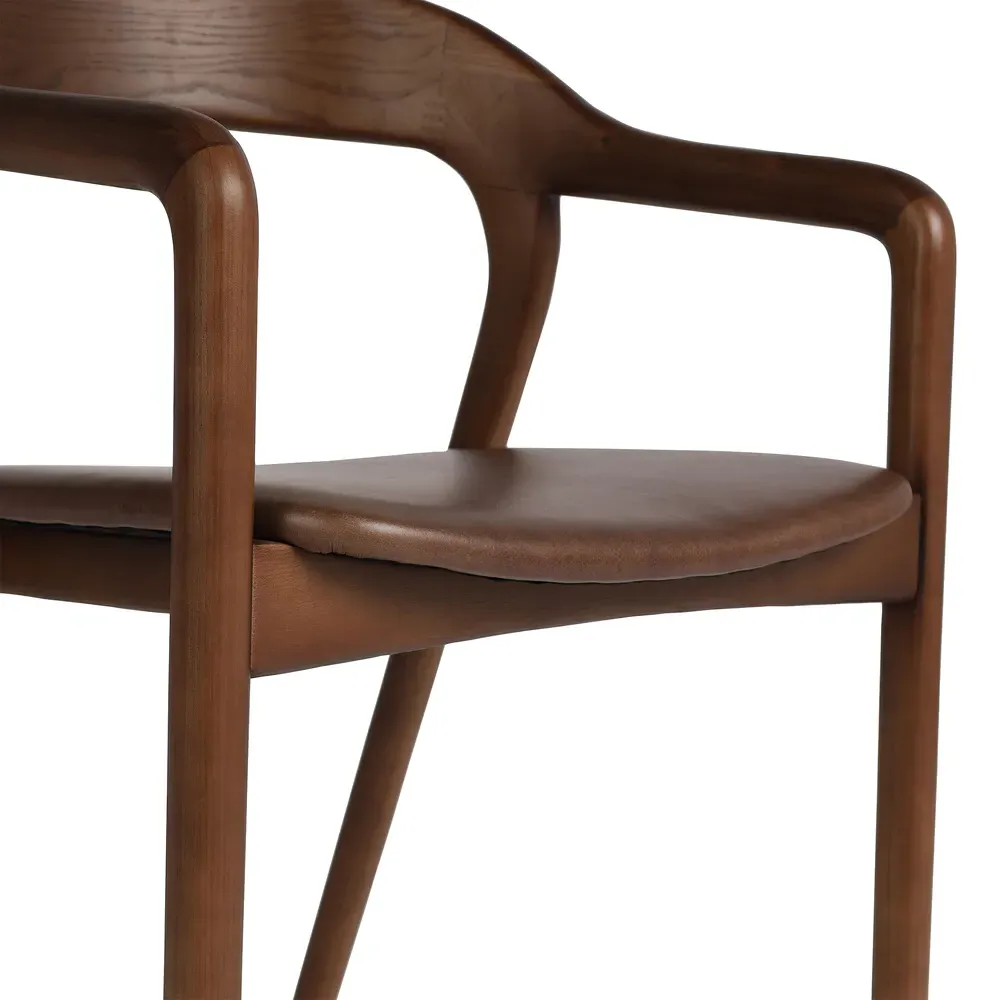 Nanda Dining Arm Chair - Brown, Leather