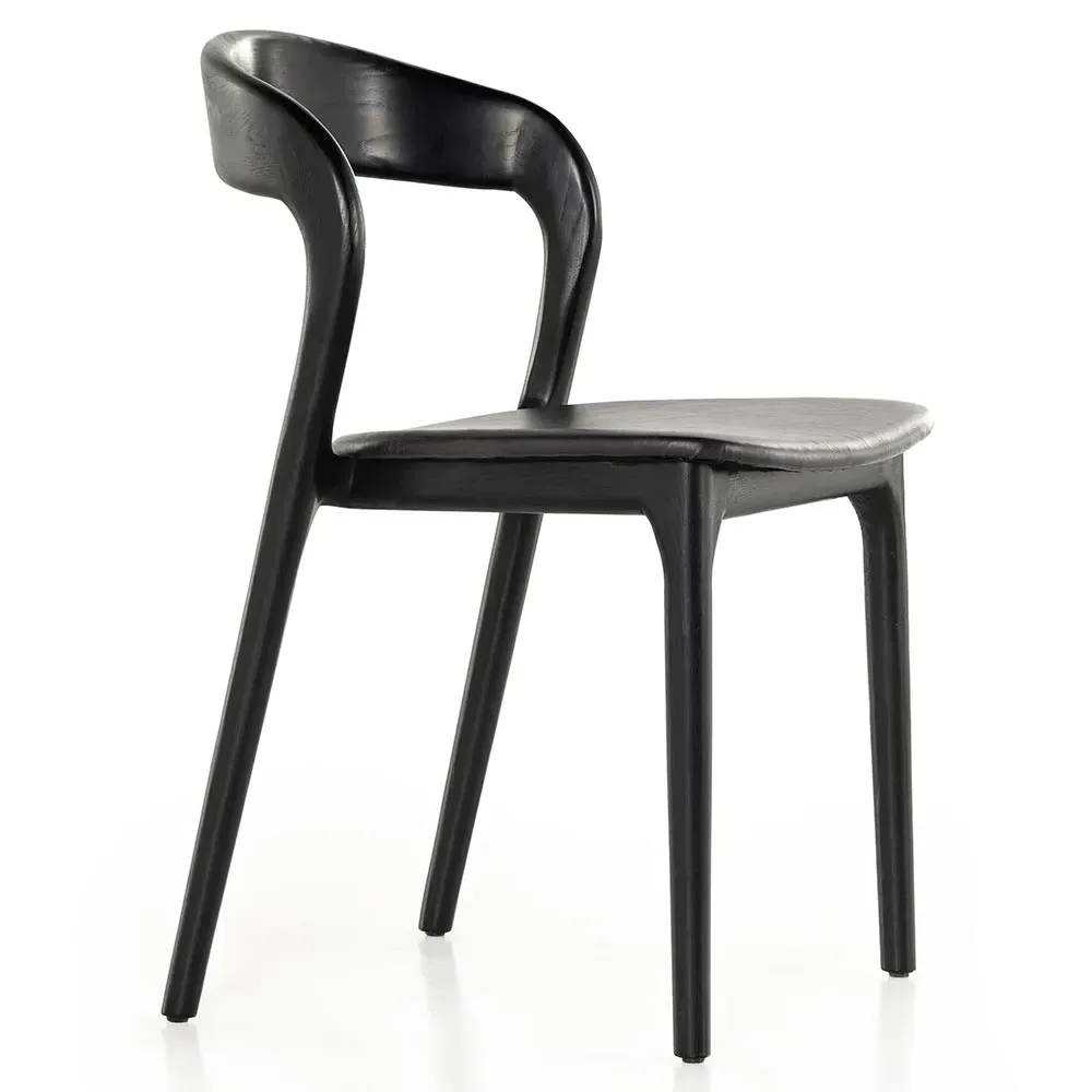 Nanda Dining Side Chair - Black, Leather