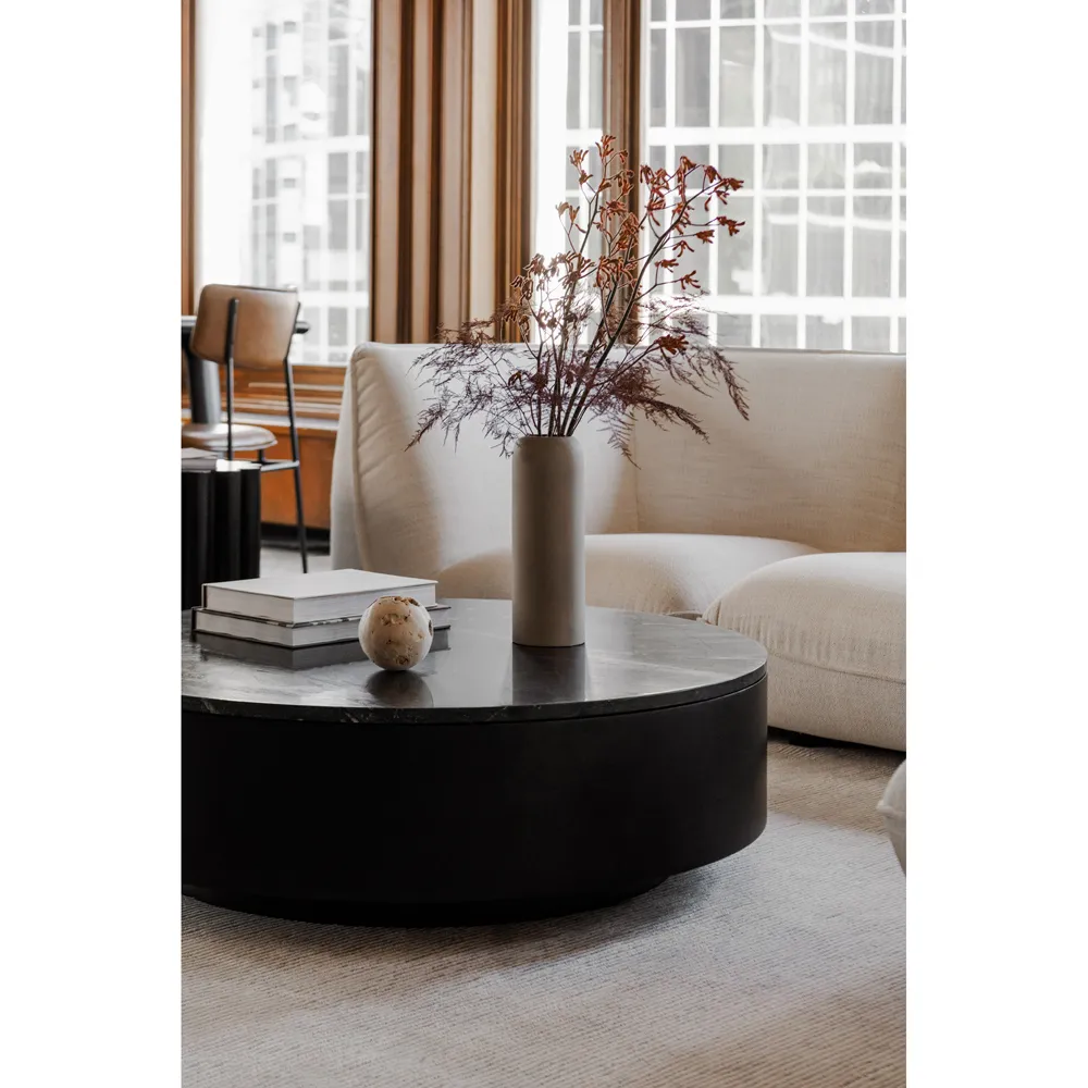 Nanna Round Drum Coffee Table - Black, Marble