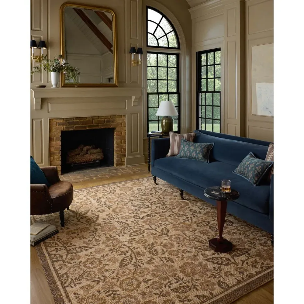 Naomi Floral Patterned Rug Sample - Brown, Jute