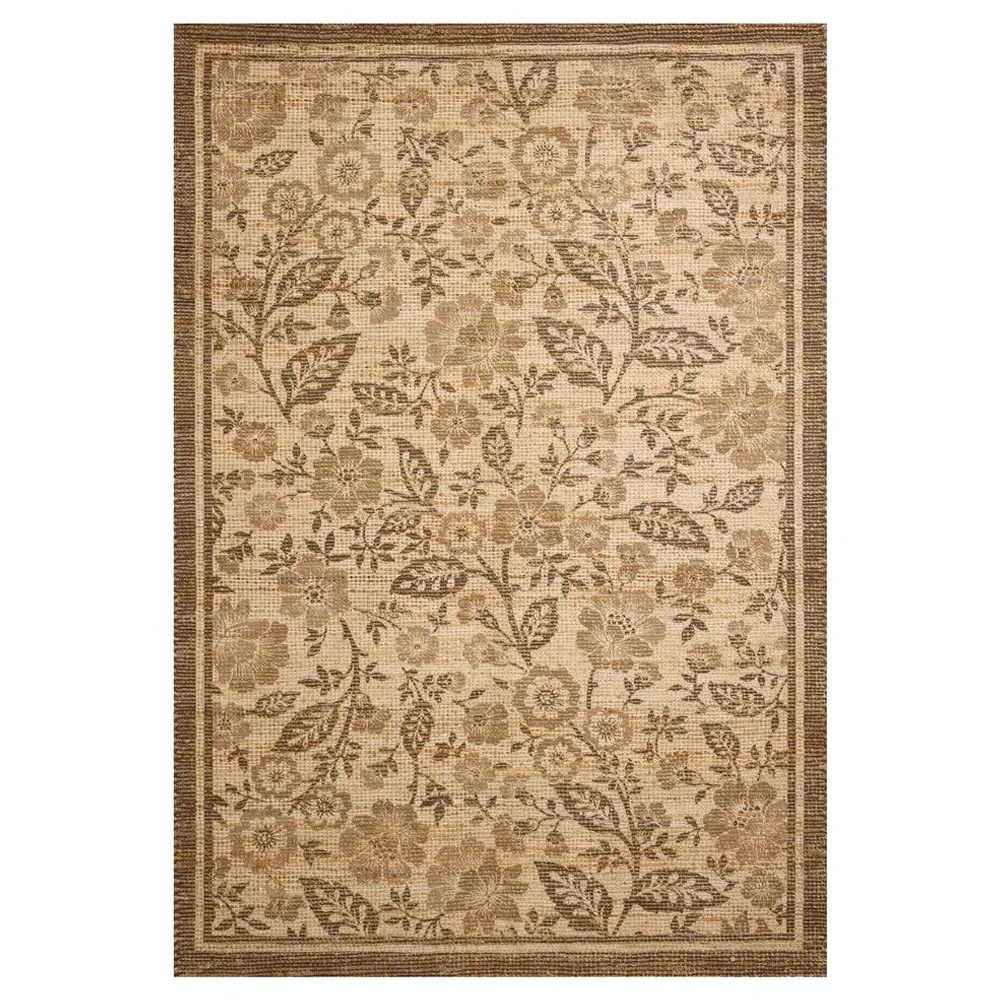 Naomi Floral Patterned Rug Sample - Brown, Jute image