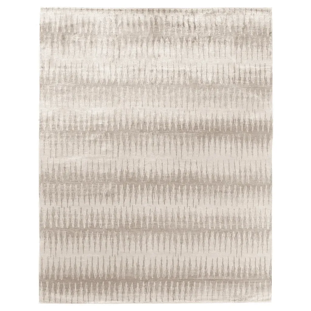 Naomi Ikat Patterned Hand Knotted Rug - Beige, Bamboo Silk image