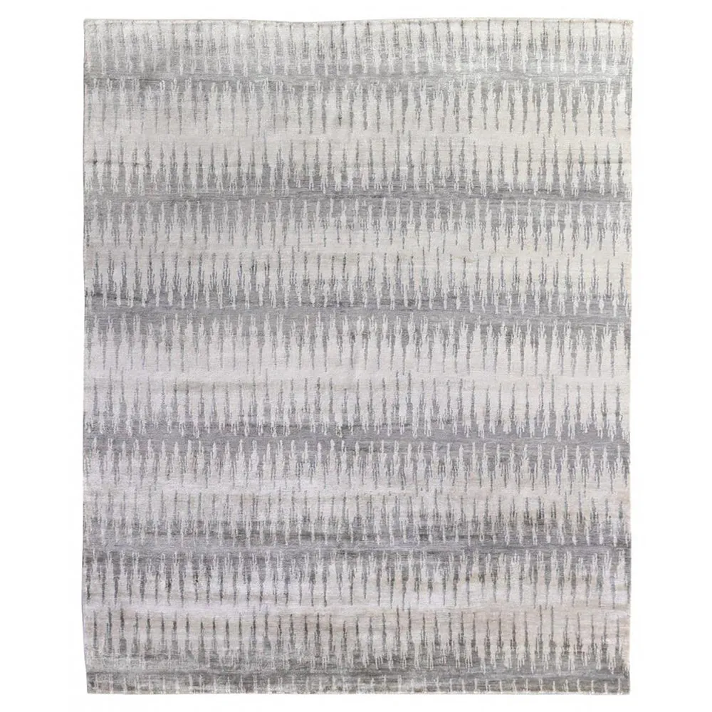 Naomi Ikat Patterned Hand Knotted Rug - Grey, Bamboo Silk