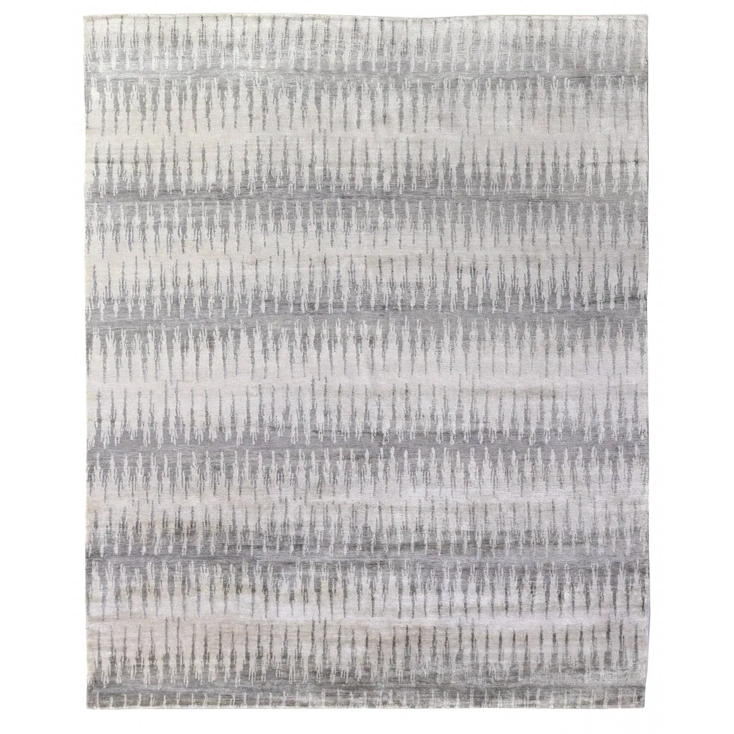 Naomi Ikat Patterned Hand Knotted Rug - Grey, Bamboo Silk