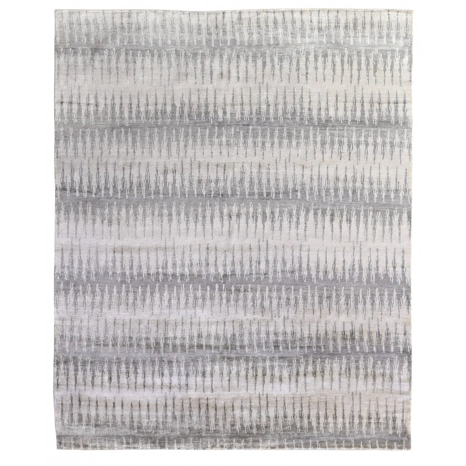 Naomi Ikat Patterned Hand Knotted Rug - Grey, Bamboo Silk