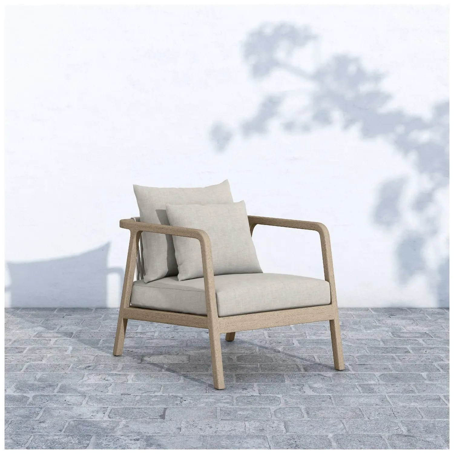 Naomi Outdoor Lounge Arm Chair - Light Grey, Teak