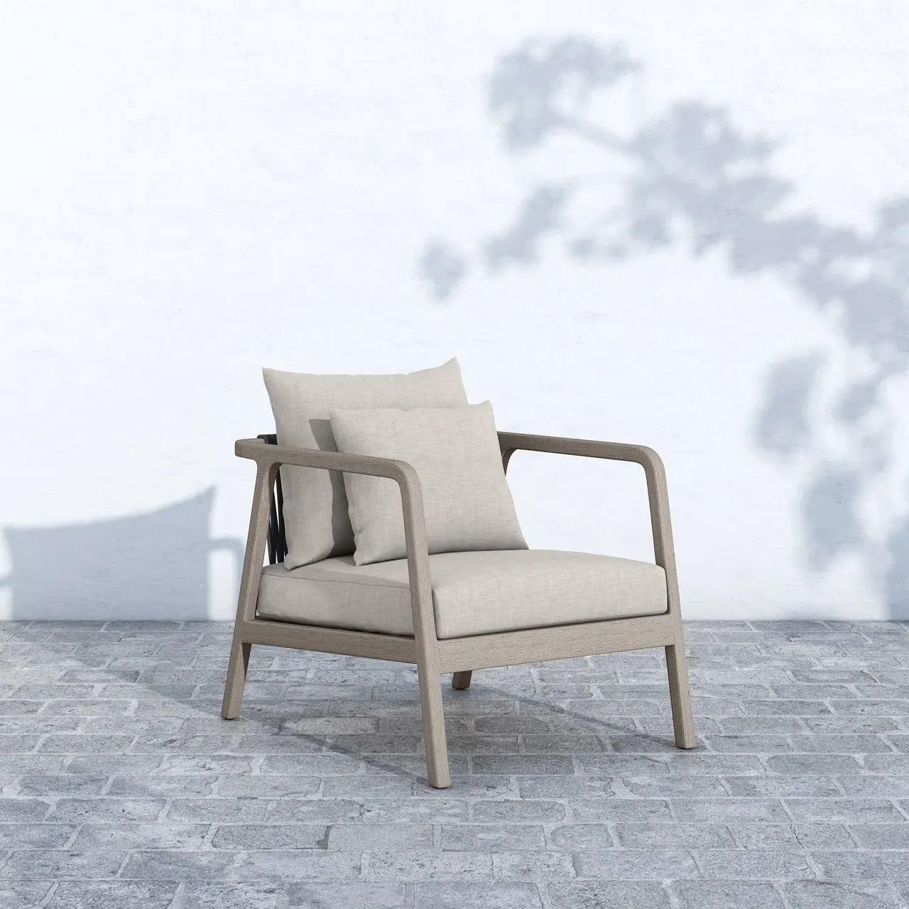 Naomi Outdoor Lounge Arm Chair - Light Grey, Teak