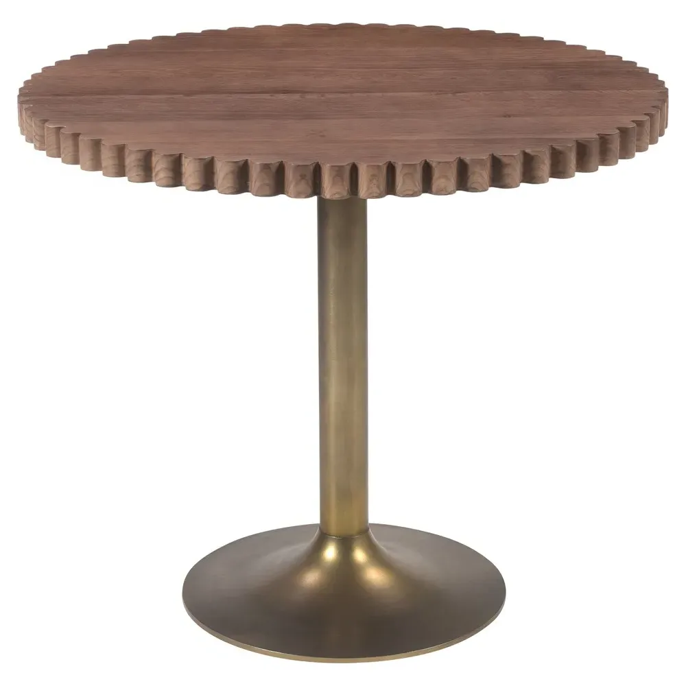 Naomi Round Scalloped Side Table - Brown, Oak
