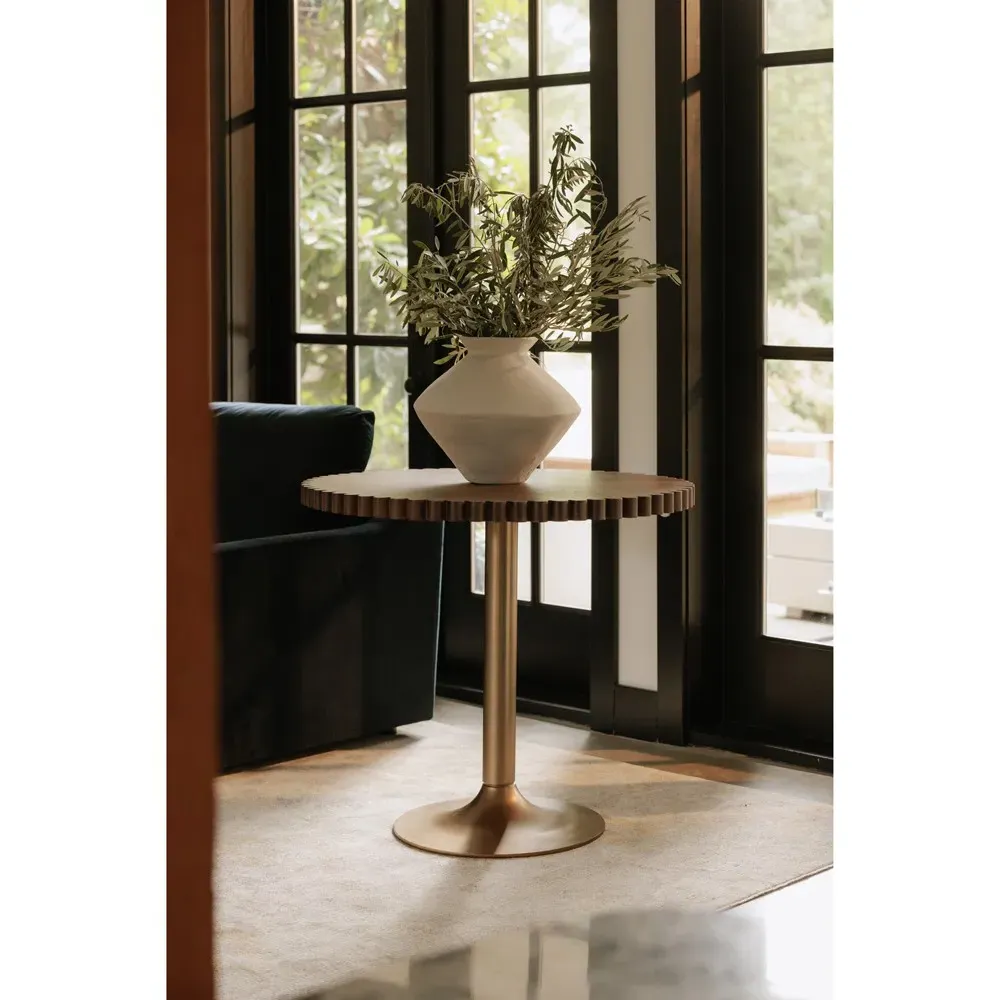 Naomi Round Scalloped Side Table - Brown, Oak