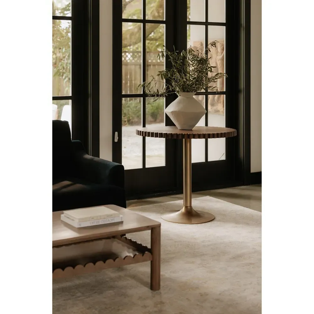 Naomi Round Scalloped Side Table - Brown, Oak