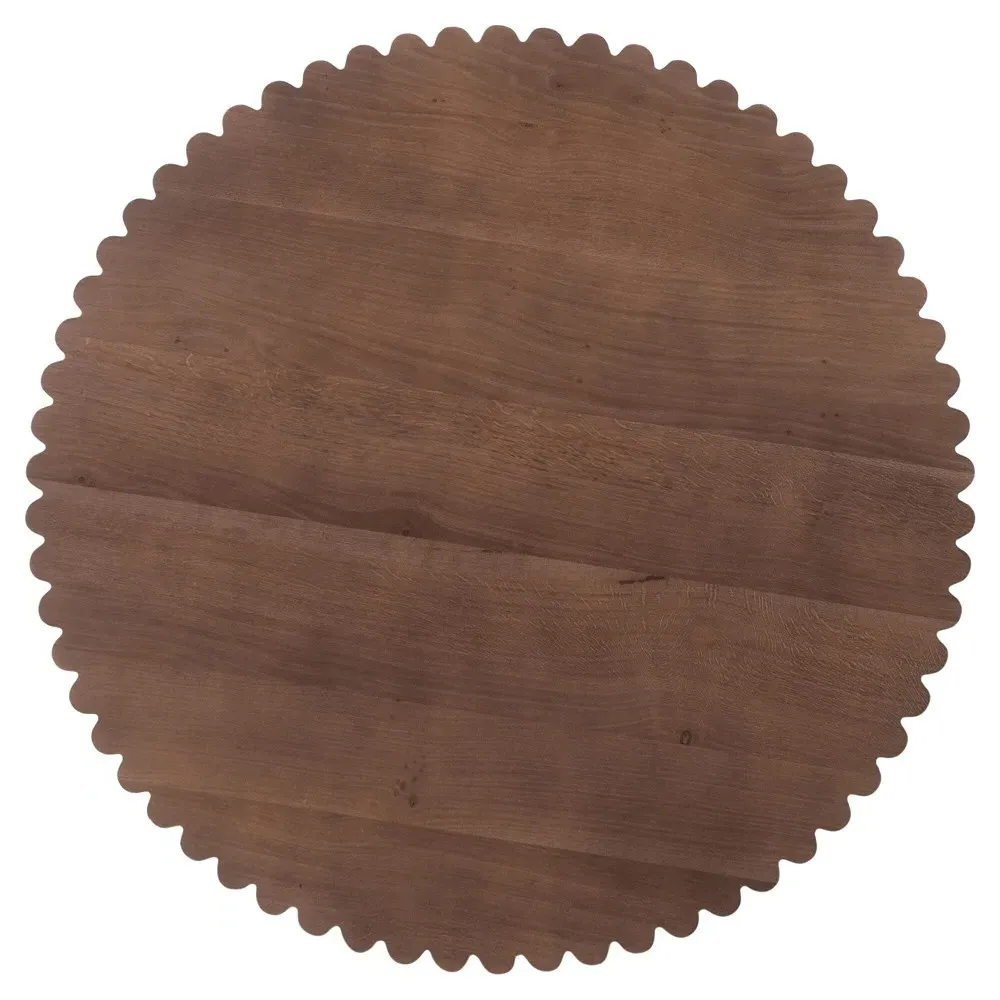 Naomi Round Scalloped Side Table - Brown, Oak