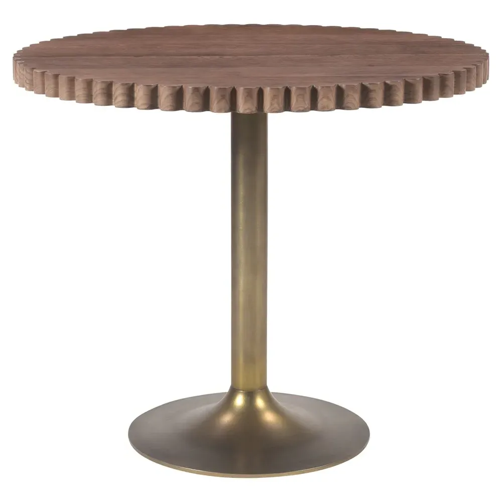 Naomi Round Scalloped Side Table - Brown, Oak