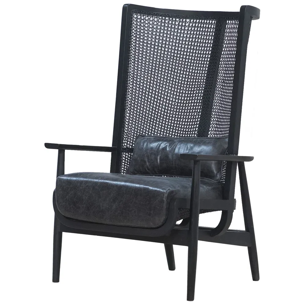 Naomi Wing Chair with Cushion - Black, Mango Wood
