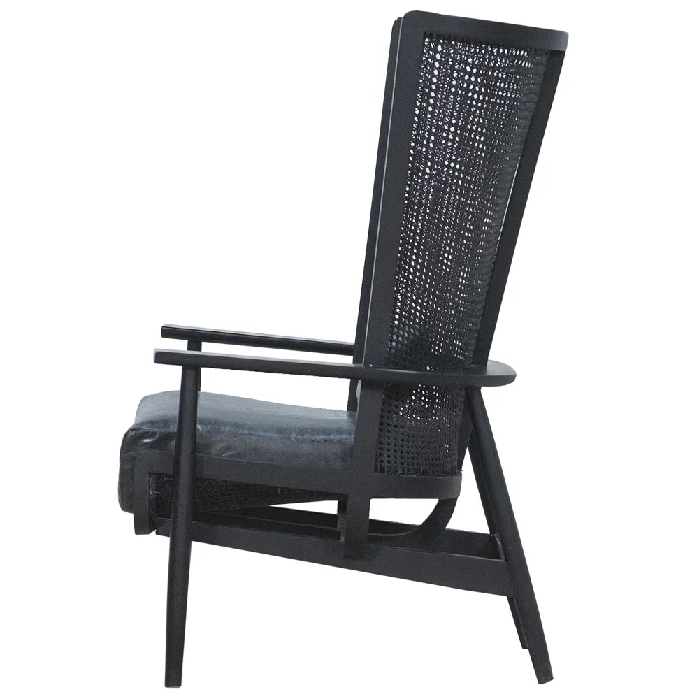 Naomi Wing Chair with Cushion - Black, Mango Wood