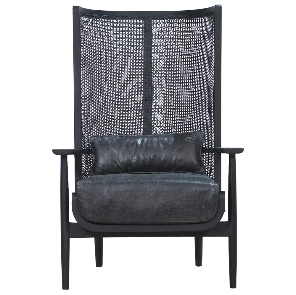 Naomi Wing Chair with Cushion - Black, Mango Wood