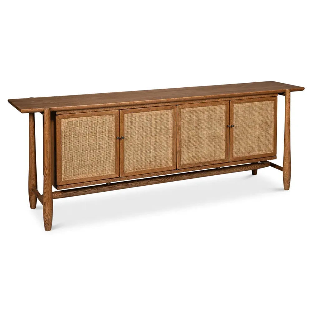 Nara Reclaimed Oak Wood Rattan Sideboard - Brown