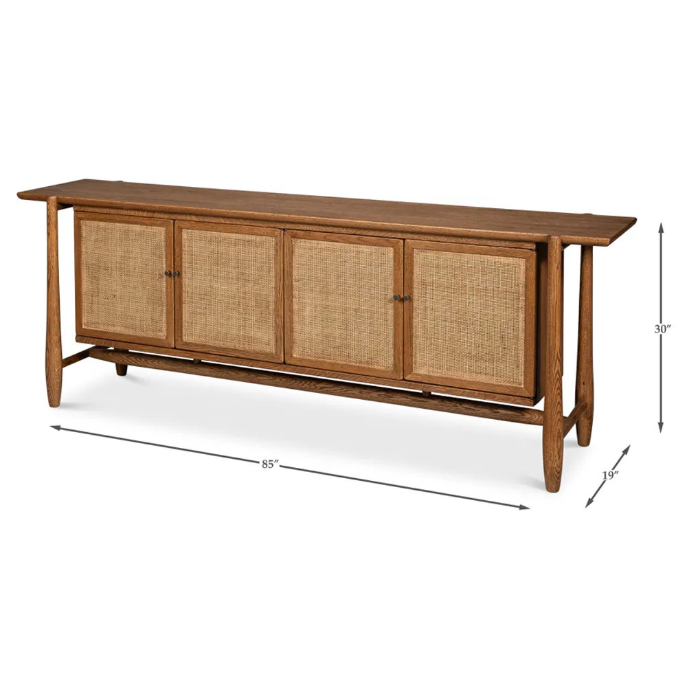 Nara Reclaimed Oak Wood Rattan Sideboard - Brown