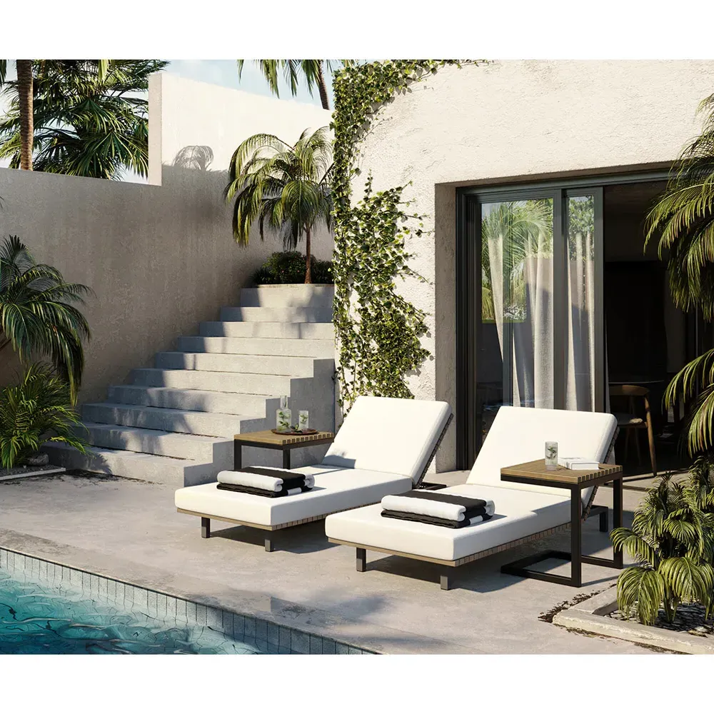 Narbeth Outdoor Chaise Lounge - Cream, Teak