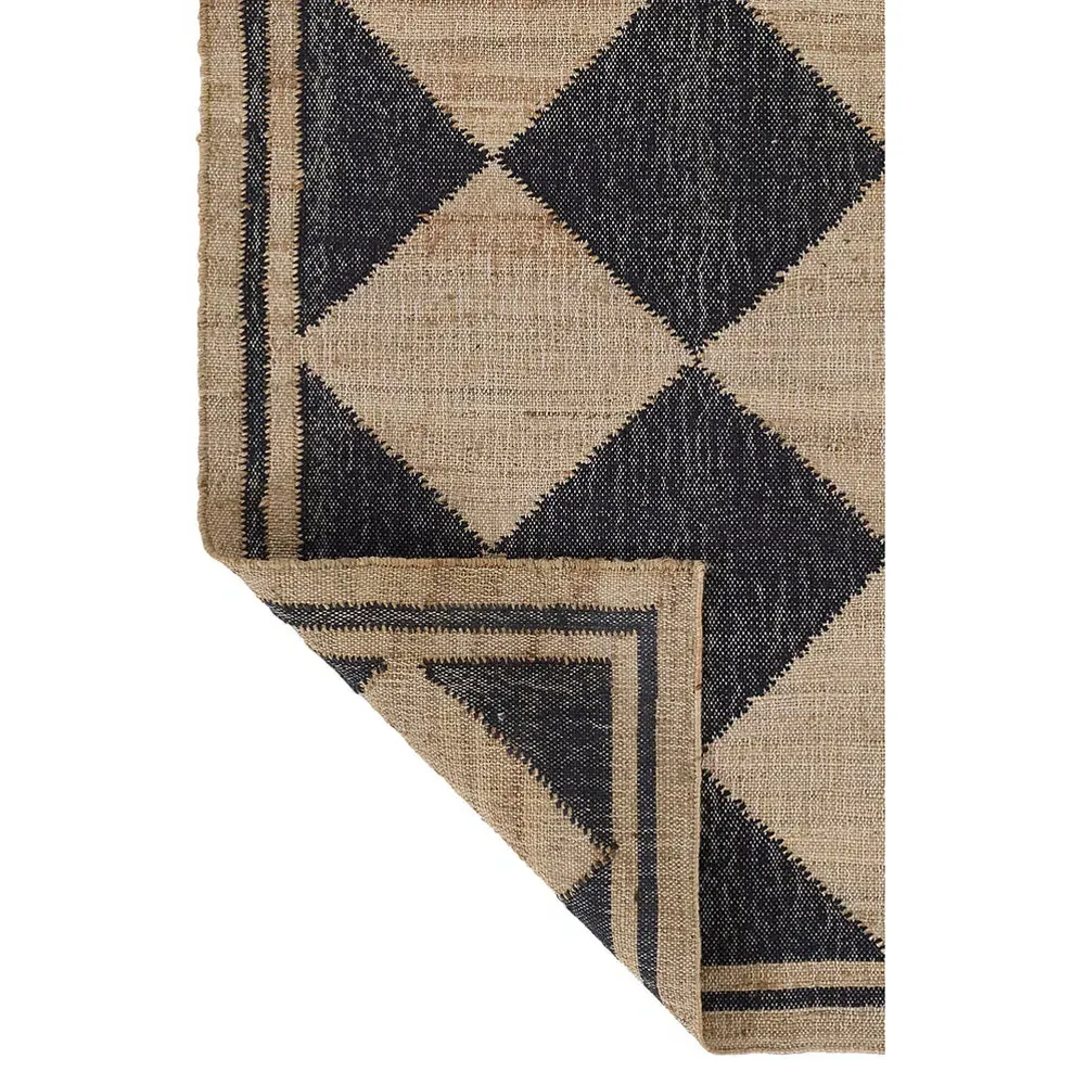 Nash Diamond Patterned Rug - Black, Jute