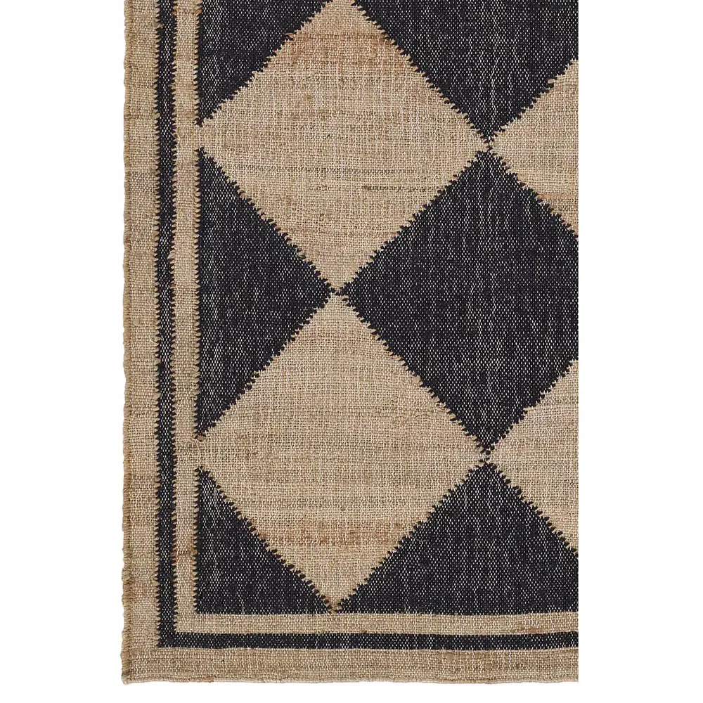 Nash Diamond Patterned Rug - Black, Jute